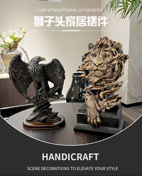 复古美式古风狮子头像树脂工艺品制品摆件玄关办公室酒柜软装装饰