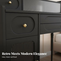 Lighted Vanity Desk Retro Design Dressing Table with Lighted Mirror Soft Cushiunifiedd Seat Adjustable Lighting for Women