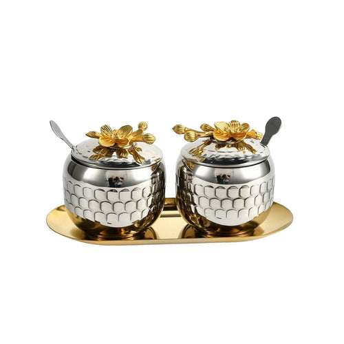 Condiment Set with Tray Food Condiment Jar Set Dust-Resistant Spice Jars with Spoons for Hosts, Home Cooks