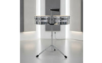 Timbales Drum Set with Stand and Cowbell Metal Timbales with Stand Double Percussion for Percussionists, Drummers, Music Studios, Rehearsals