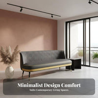 Upholstered 2-Seater Loveseat Narrow Available Line Ribbed-Tufted Settee Space-Saving Design Breathable Textile for Two People