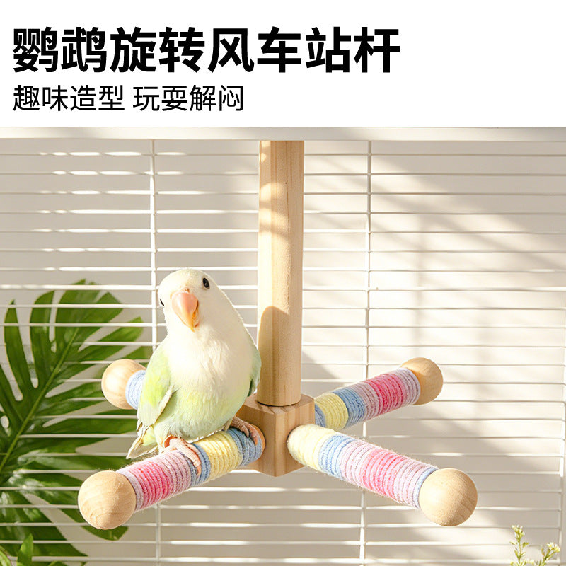 Parrot Toy Spinning Windmill with Perch, Cotton Material, for Small and Medium Parrots