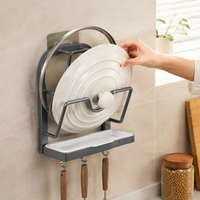 Metal Pot Lid Holder, Wall Mounted Chopping Board Holder Double Layer, Drill Kitchen Storage for Small Kitchens, Matte Finish