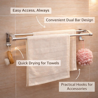 Wall Mounted Towel Rack with Double Bar for Washroom and Shower Room, Aluminium Alloy Bath Holder for Families