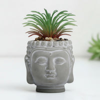 Cement Pot with Raised Pattern Carved Cement Planter Stone-Look for Desk, Office