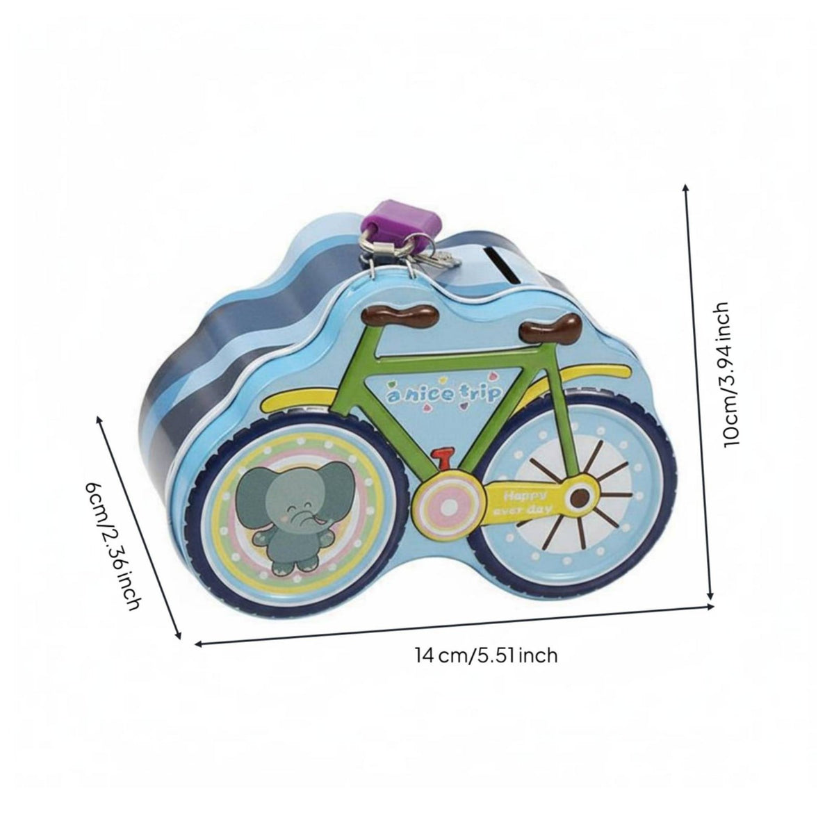 Cycle Shaped Piggy Bank Promotes Saving Routines Lockable Animal Tin Rust-Resistant Room Decoration for Kids, Children