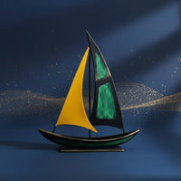 Metal Sailboat Ornament Yellow Sail Sailboat Desk Decoration Extended Base