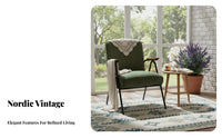 Nordic Design Upholstered Armchair with Wood Frame Retro aesthetic Accent Chair Light Luxury Lounge Seating Thickly Padded padding for Guesthouse Owners, Interior Designers, Living Room, Balcony, perusing corner, Bedroom