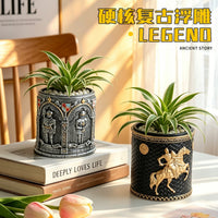 Roman Medieval Knight Relief Flower Pot - Creative Desktop Ornament