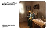 Pipe Detailed Dollhouse Man Figure Seated Elderly Man Figurine