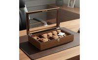 Wooden Watch Box With Lock 18 Compartment Watch Holder Individual Accessory Storage Clear View Lid Jewelry Organizer