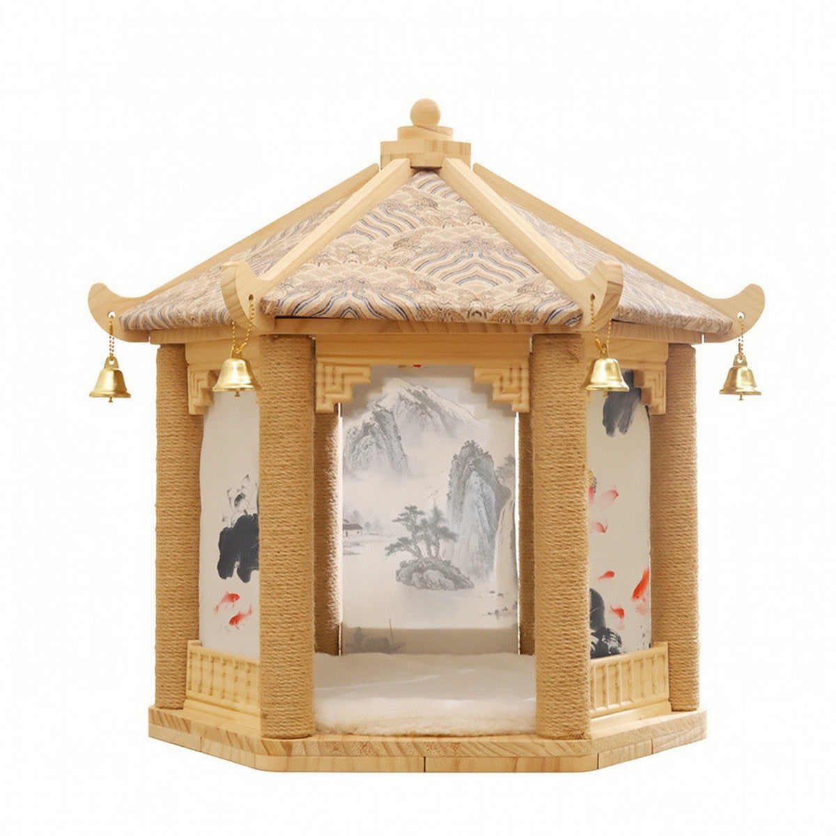 Cat House with Scratching Posts Peaked Roof Cat Bed with Scratcher Indoor Furniture for Cats, Pet Owners