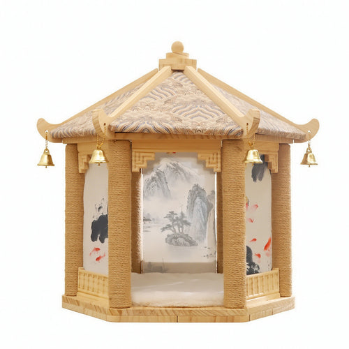 Cat House with Scratching Posts Peaked Roof Cat Bed with Scratcher Indoor Furniture for Cats, Pet Owners