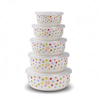 5 Pieces Glossy Enamel Bowls with Lids Easy to Clean Storage Bowl with Lid Reusable Nesting Bowl Set Stackable for Meal Prep