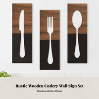 3 Pieces Tableware Plaque Rustic Farmhouse Style Home Decoration Cutlery Pattern Gift Idea for Cafe Owners, Living Room, Hallway