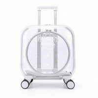 Transparent Rolling Pet Carrier Hard Shell Pet Carrier with Wheels Ventilated Telescopic for Travelers, Travel, Vet Visits, Park Walks