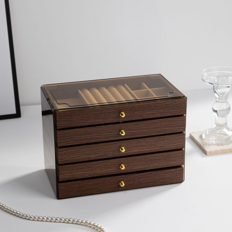 Walnut Five-Layer Chinese Style Jewelry Storage Box for Rings, Bracelets, Earrings, and Necklaces