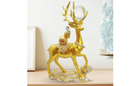 2 Pieces Golden Couple Deer Statues Pair Standing and Sitting Deer Figurines Light Luxury Desktop Sculptures for Entryway, Bookshelf