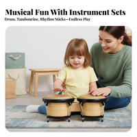Bongo Drum Set Natural Skin Drumhead 6 and 7 Inch Bongo Drums Educational