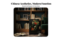 Hand-Painted Floral Cupboard Chinese aesthetic Nightstand Handmade Vintage Look for Art lovers, Bedroom, Hallway