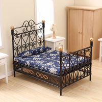 Metal Dollhouse Bed with Mattress Vintage Style Furniture Realistic for Diorama