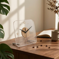 Square Tabletop Clock Rounded Corners Wood and Metal Clock Minimalist Home Decor for Shelf, Bedside