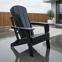 Folding Adirondack Chair Slatted Back Adirondack Chair with Cup Holders Outdoor Furniture Foldable Sturdy