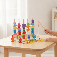 Safe Wooden Sorting Toy with Fishing Game Early Learning Geometric Shape Stacker with Fishing Rod Preschool Matching Game Child-Led for Playroom