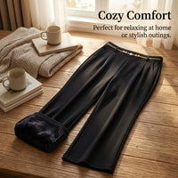 Wide Leg Trousers for Women UK with Fleece Lined Thermal Material, High Waist Palazzo Pants for Everyday Wear, Flared Styles to 7XL