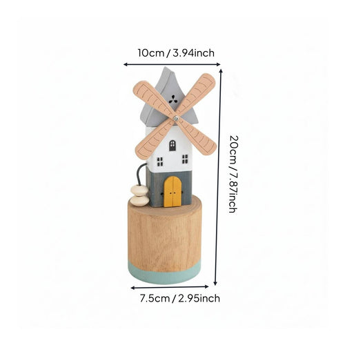 Dutch Design Wind Turbine Decor Hand-Cranked Wooden Wind Turbine Model Handmade