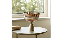 Glass Bowl with Aluminum Base Sculptural Decorative Pedestal Dish Reflective