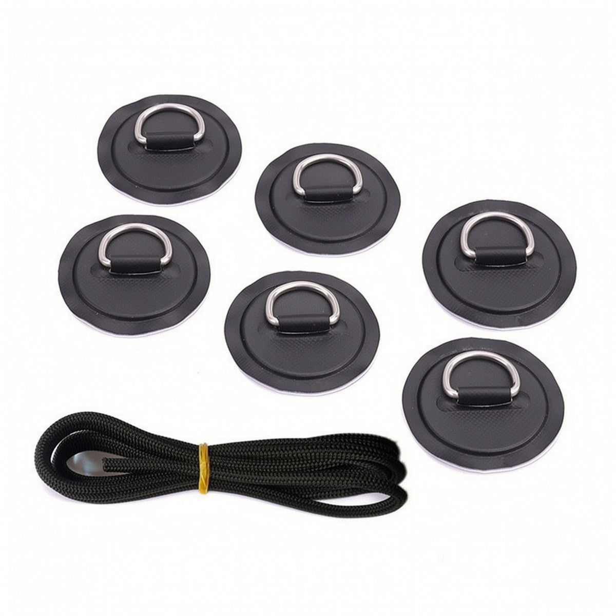 6 Pieces D-Loop Adhesive Disc with Cord Adhesive Inflatable Boat D-Loop Adhesive Disc Kit Stainless Steel Hardware