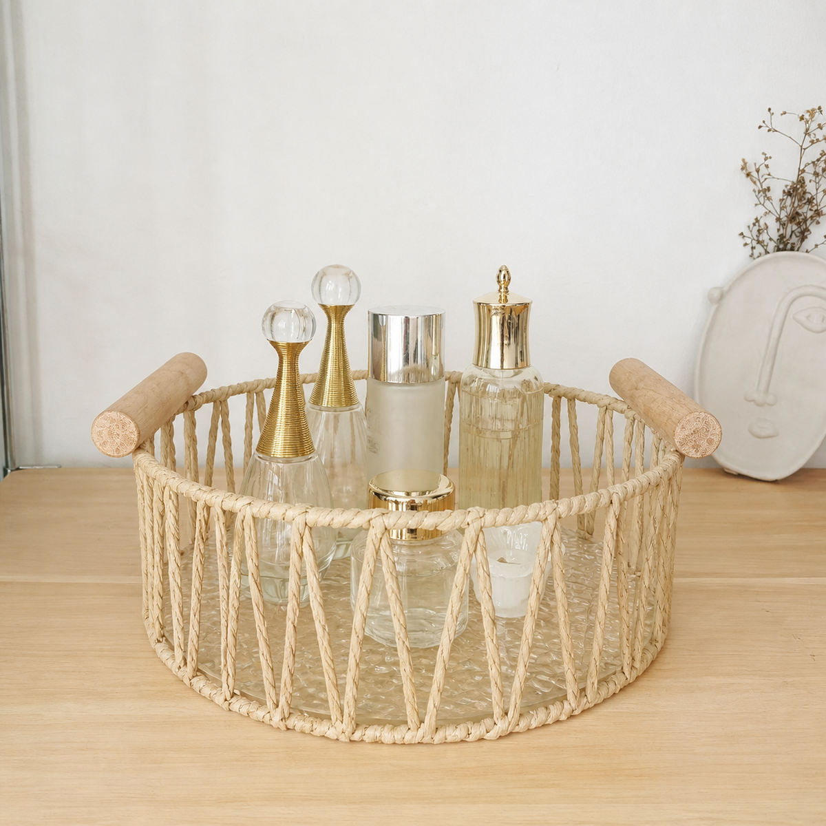Luxury Woven Plant Fiber Laundry Hamper, Handwoven Washing Basket with Wood Handle, Brown Storage Basket for Dirty Clothes