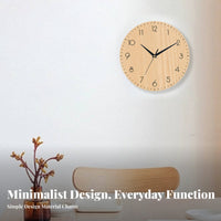 10 Inch Wood Grain Clock Non-Ticking Nordic Design Silent Clock Easy for Living Room, Bedroom, Kitchen