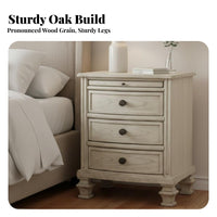 pale Distressed Bedside Cabinet French Country design Distressed pale Nightstand Decorative Knobs Carved features for Homeowners