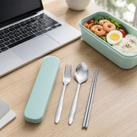 Chopsticks, Spoon, Fork Set with Case, Trio Set, Portable Cutlery Set, Stainless Steel, For Students, Office, Picnic