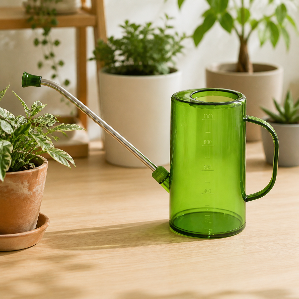 Watering Can, Plastic, Long Spout, 1000ml, Watering Pot, Hand-Press Type, Watering Supplies, Gardening Tool, Houseplants, Home Vegetable Garden, Balcony, Indoor Use, 26x15.5x10cm, Durable Polymer Material
