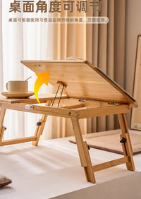 Foldable Bamboo Rattan Bedside Table, No Assembly Required, Natural Color, 50cm