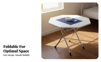Space Saving Folding Table Lightweight Small Foldable Table Multi-Purpose Small Foldable Desk Rounded Corners for Apartment Dwellers, Telecommute Workers, Dorm Room, Market Stall, Study Area, Home Office