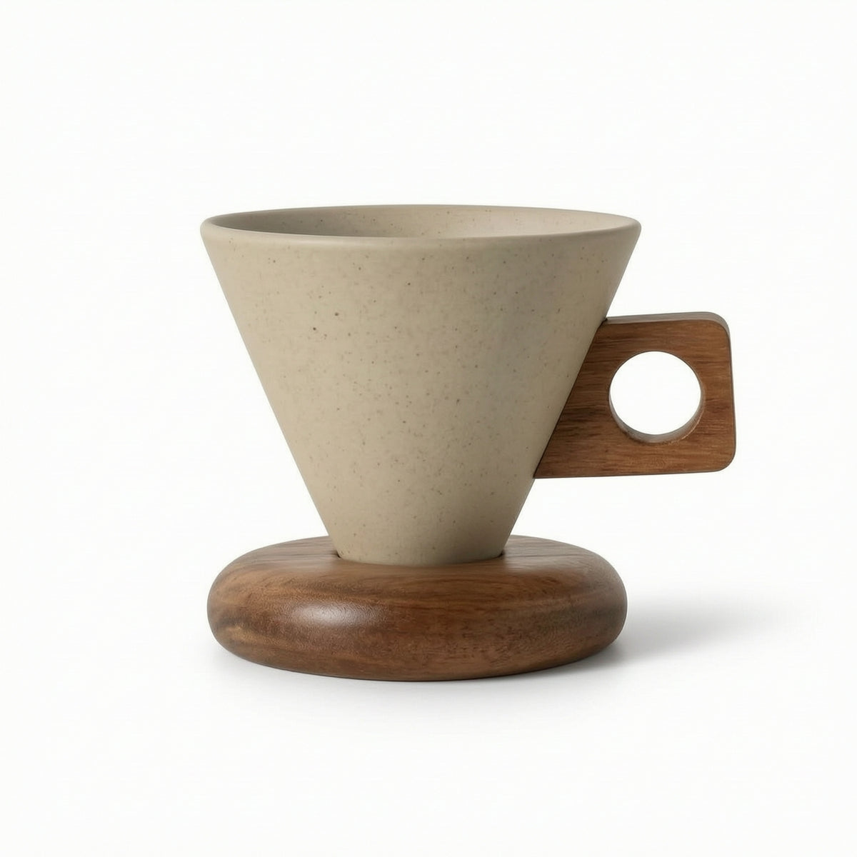 Cone Coffee Cup Speckled Coffee Mug with Wooden Handle Elegant for Office Desk