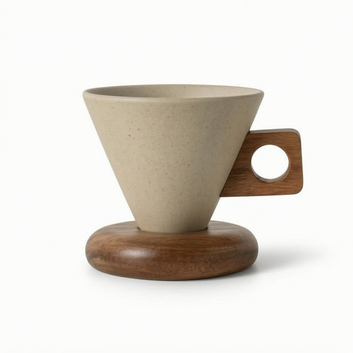 Cone Coffee Cup Speckled Coffee Mug with Wooden Handle Elegant for Office Desk