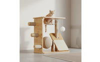 Wooden Feline Tree Natural Wood Sisal Scratching Post for Indoor