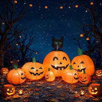 Inflatable Pumpkin with Black Cat Outdoor Inflatable Pumpkin Inflate for Lawn, Garden