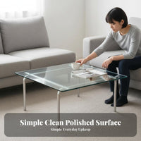 Clear Glass Surface Metal Frame Table Modernist Design Movement Cylindrical Frame Glass Table Minimalist Design Modern Look