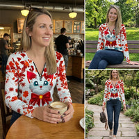 women's Zip Neck Top Holiday Themed Quarter-Zip Pullover Stand Graphic Print Shirt for Adults, Athletes, Daily Wear, Travel, Outdoor Activities