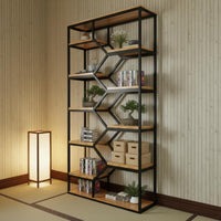 Geometric Partition Shelf Freestanding Industrial Bookshelf Uncovered Back