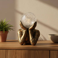 Hands Holding Sphere Sculpture LED Light Solar Statue Ornament for Porch