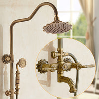 European-Style Antique Carved Shower Set, Brass, Wall-Mounted, Rain Shower