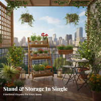 Floor-Standing 3-Tier Ladder Stand Tiered Design 3-Tier Rolling Plant Stand Space-Saving Flower Display Movable with casters for Gardeners, Homeowners, Apartment Dwellers, Living Room, Balcony, Indoor Spaces, Front Porch