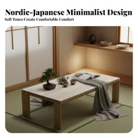 Slatted Coffee Table with Stone Top Nordic Japanese aesthetic for Office, Homeowners